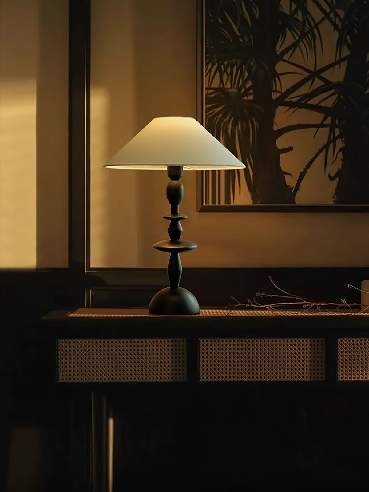 Halenir Lampe de Table en Bois Et Tissu