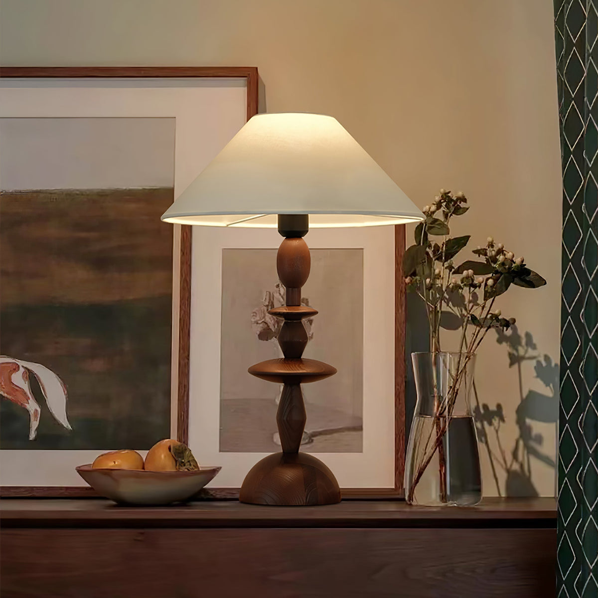 Halenir Lampe de Table en Bois Et Tissu