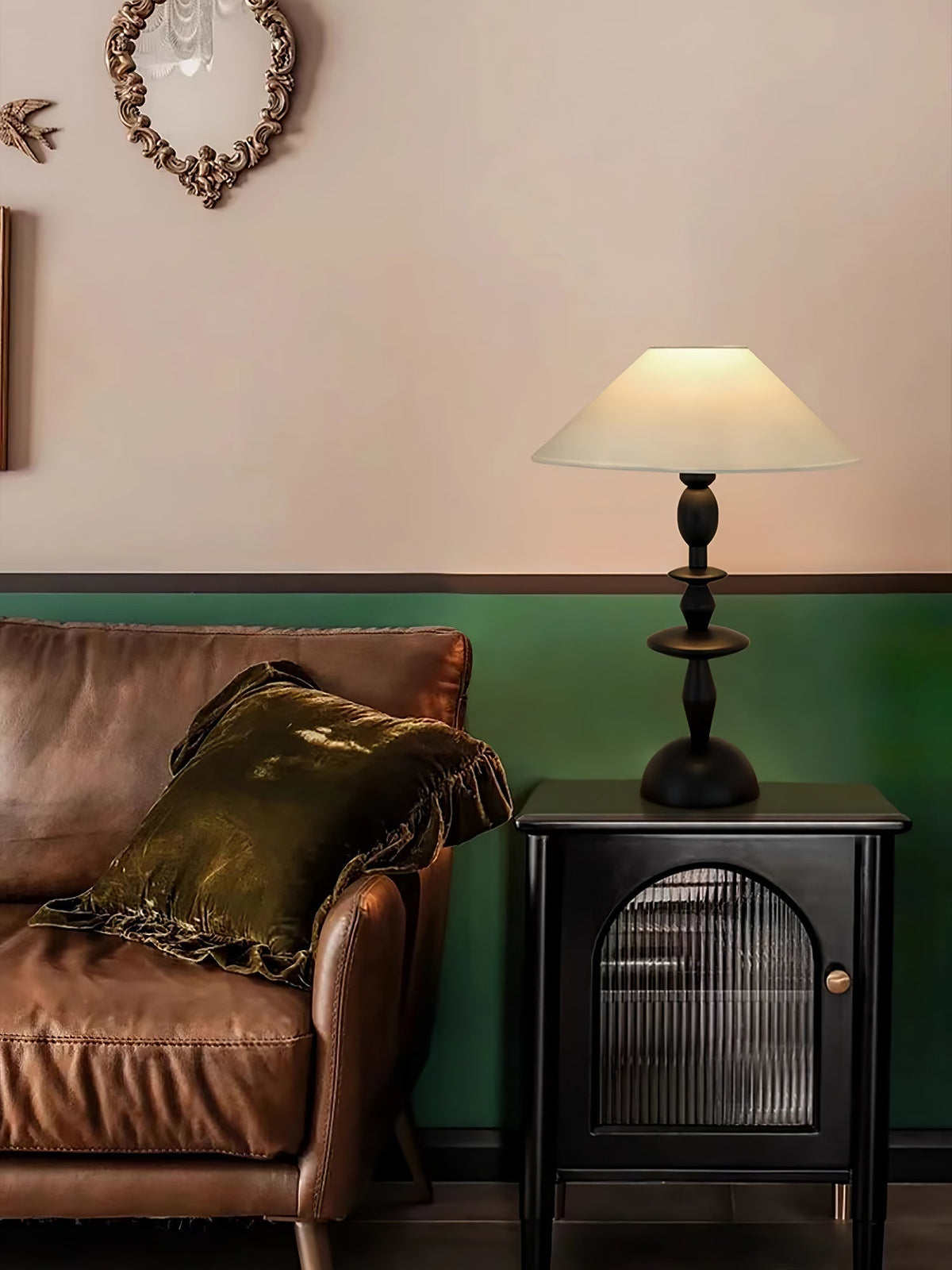 Halenir Lampe de Table en Bois Et Tissu