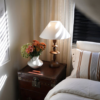 Halenir Lampe de Table en Bois Et Tissu