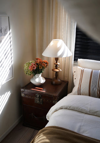 Halenir Lampe de Table en Bois Et Tissu