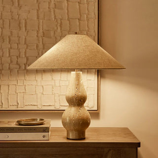 Travertine Double-Gourd Table Lamp-Neutral Decor