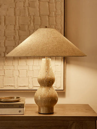 Travertine Double-Gourd Table Lamp-Neutral Decor