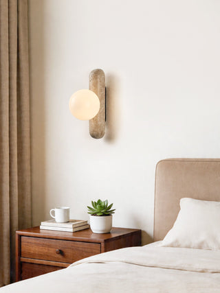 Travertine Column Globe Wall Sconce-Neutral Decor
