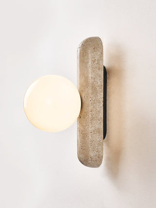 Travertine Column Globe Wall Sconce-Neutral Decor