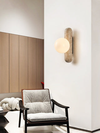 Travertine Column Globe Wall Sconce-Neutral Decor