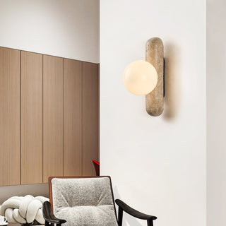 Travertine Column Globe Wall Sconce-Neutral Decor