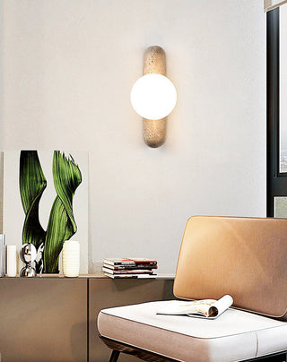 Travertine Column Globe Wall Sconce-Neutral Decor