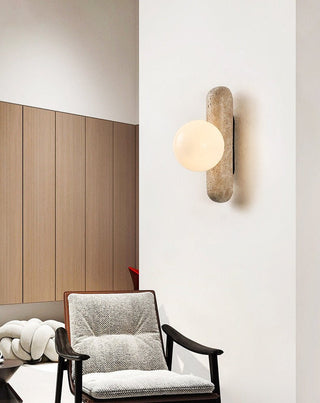 Travertine Column Globe Wall Sconce-Neutral Decor