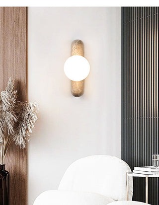 Travertine Column Globe Wall Sconce-Neutral Decor
