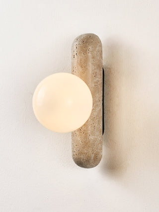 Travertine Column Globe Wall Sconce-Neutral Decor