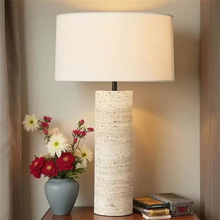 Travertine Column Table Lamp-Neutral Decor