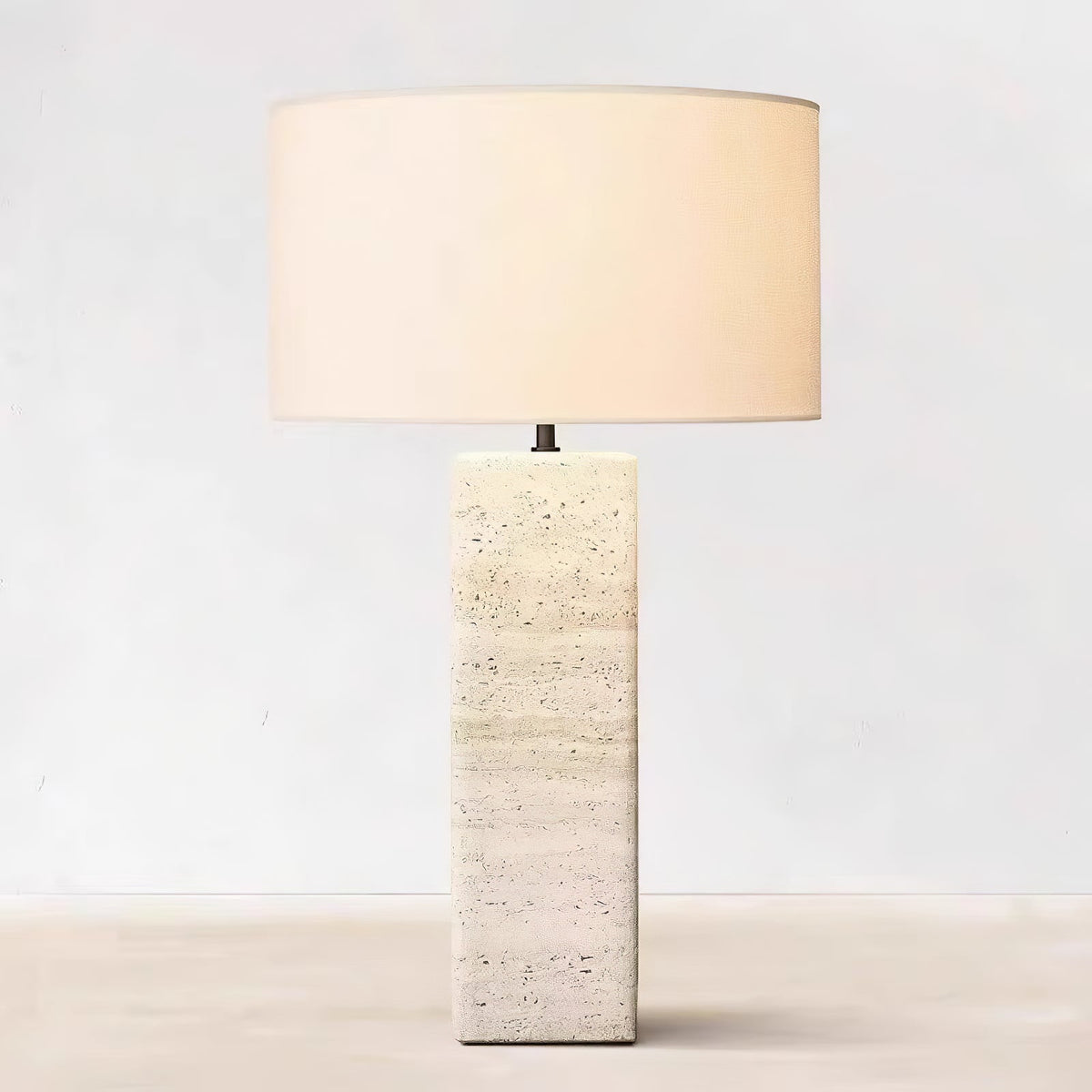 Travertine Column Table Lamp-Neutral Decor