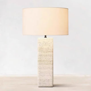 Travertine Column Table Lamp-Neutral Decor