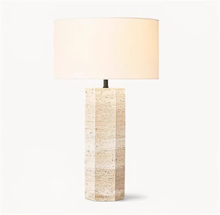 Travertine Column Table Lamp-Neutral Decor