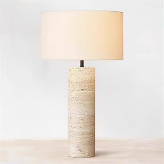 Travertine Column Table Lamp-Neutral Decor