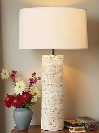 Travertine Column Table Lamp-Neutral Decor
