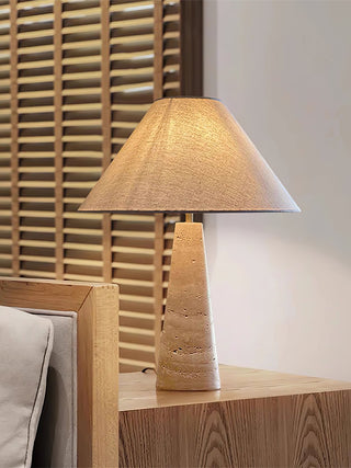 Travertine Column Table Lamp-Neutral Decor