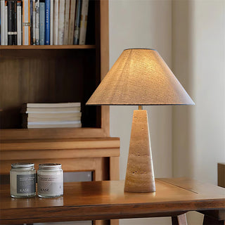 Travertine Column Table Lamp-Neutral Decor