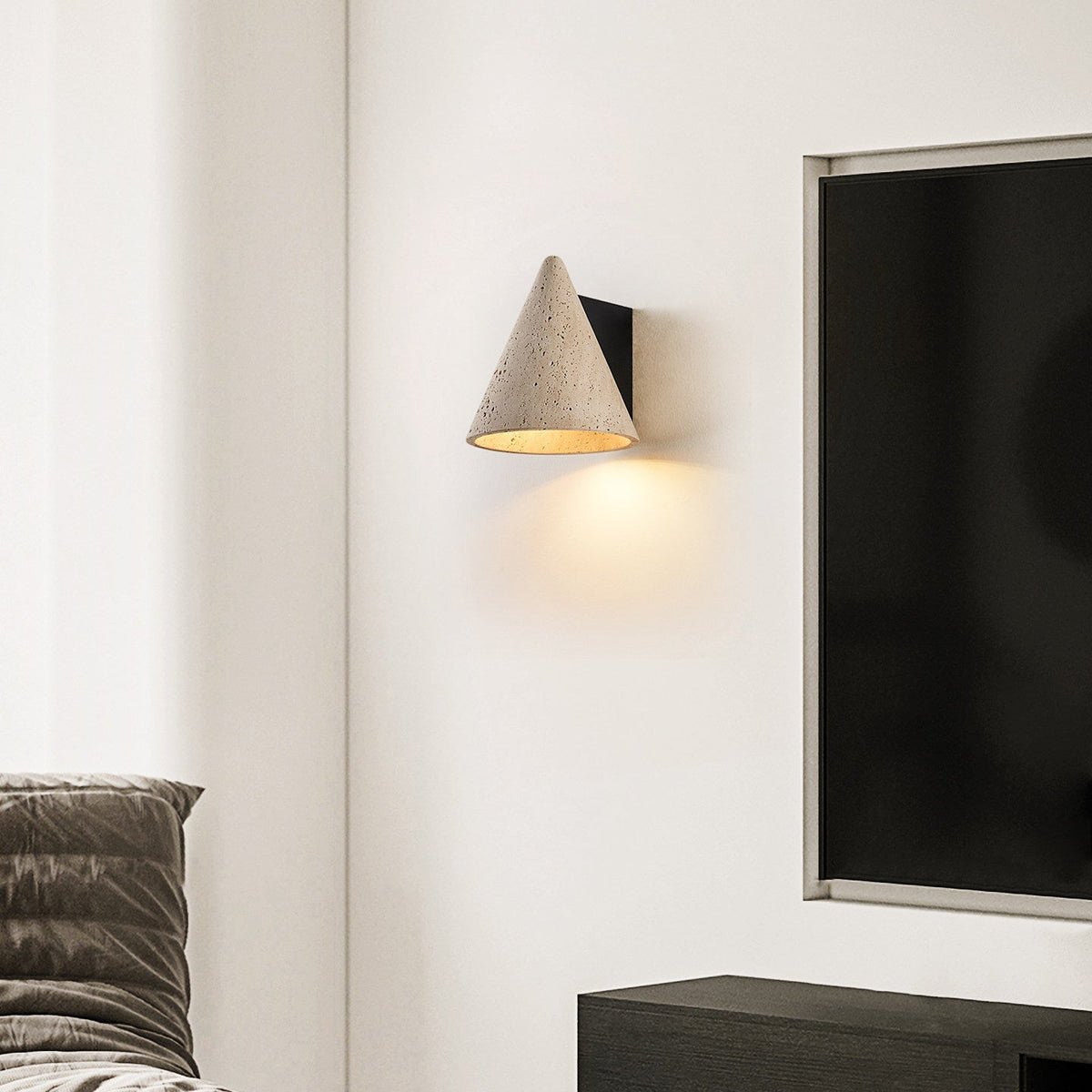 Travertine Cone Wall Sconce-Neutral Decor