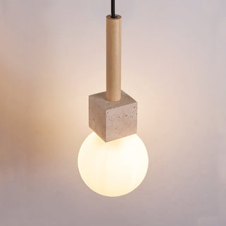 Travertine Cube Globe Pendant Light-Neutral Decor