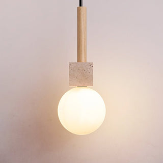 Travertine Cube Globe Pendant Light-Neutral Decor
