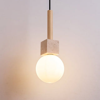 Travertine Cube Globe Pendant Light-Neutral Decor
