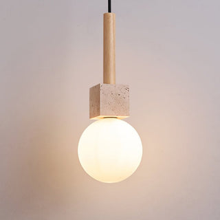 Travertine Cube Globe Pendant Light-Neutral Decor