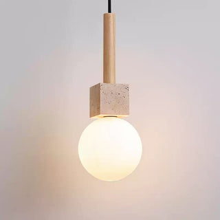 Travertine Cube Globe Pendant Light-Neutral Decor