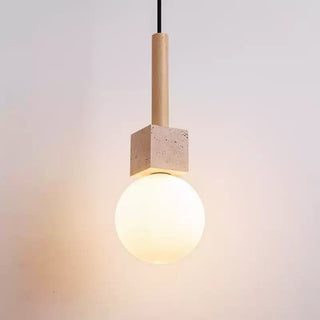 Travertine Cube Globe Pendant Light-Neutral Decor