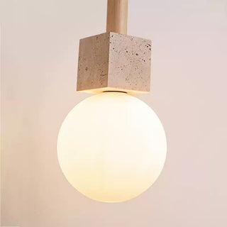 Travertine Cube Globe Pendant Light-Neutral Decor