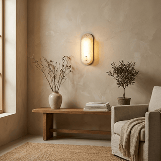 Travertine Pill Sconce-Neutral Decor