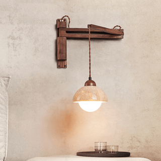 Travertine Swing Arm Wall Sconce-Neutral Decor