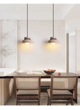Travertine Wooden Bead Pendant Lamp-Neutral Decor