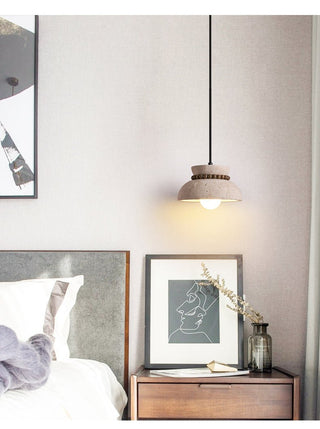 Travertine Wooden Bead Pendant Lamp-Neutral Decor