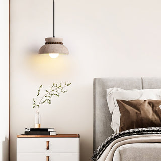 Travertine Wooden Bead Pendant Lamp-Neutral Decor