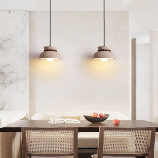 Travertine Wooden Bead Pendant Lamp-Neutral Decor