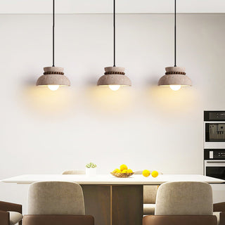 Travertine Wooden Bead Pendant Lamp-Neutral Decor