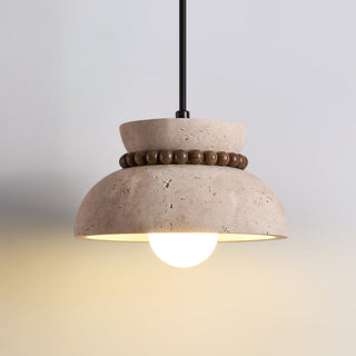 Travertine Wooden Bead Pendant Lamp-Neutral Decor