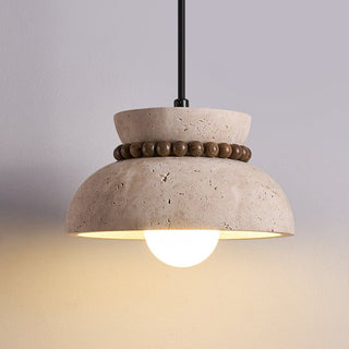 Travertine Wooden Bead Pendant Lamp-Neutral Decor