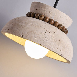 Travertine Wooden Bead Pendant Lamp-Neutral Decor
