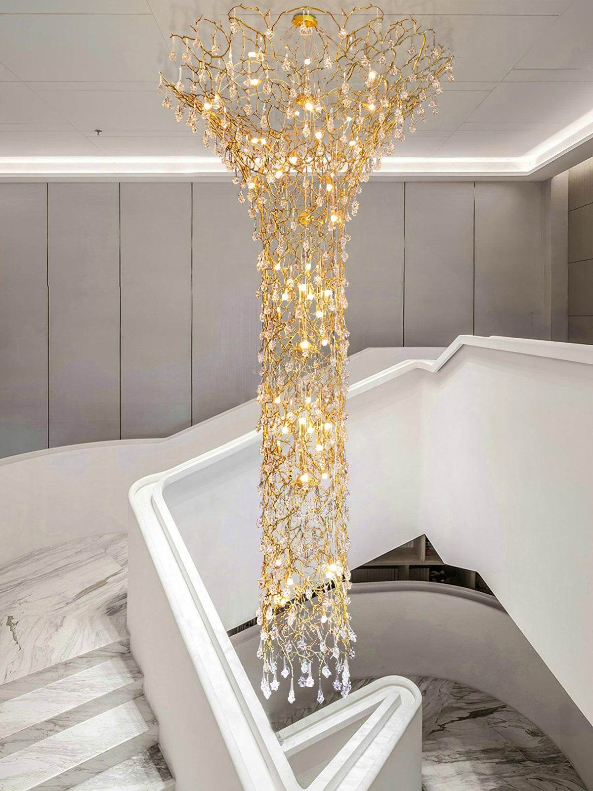 Ivariane Lustre Laiton Cristal Forme Branche d'Arbre et Échelle
