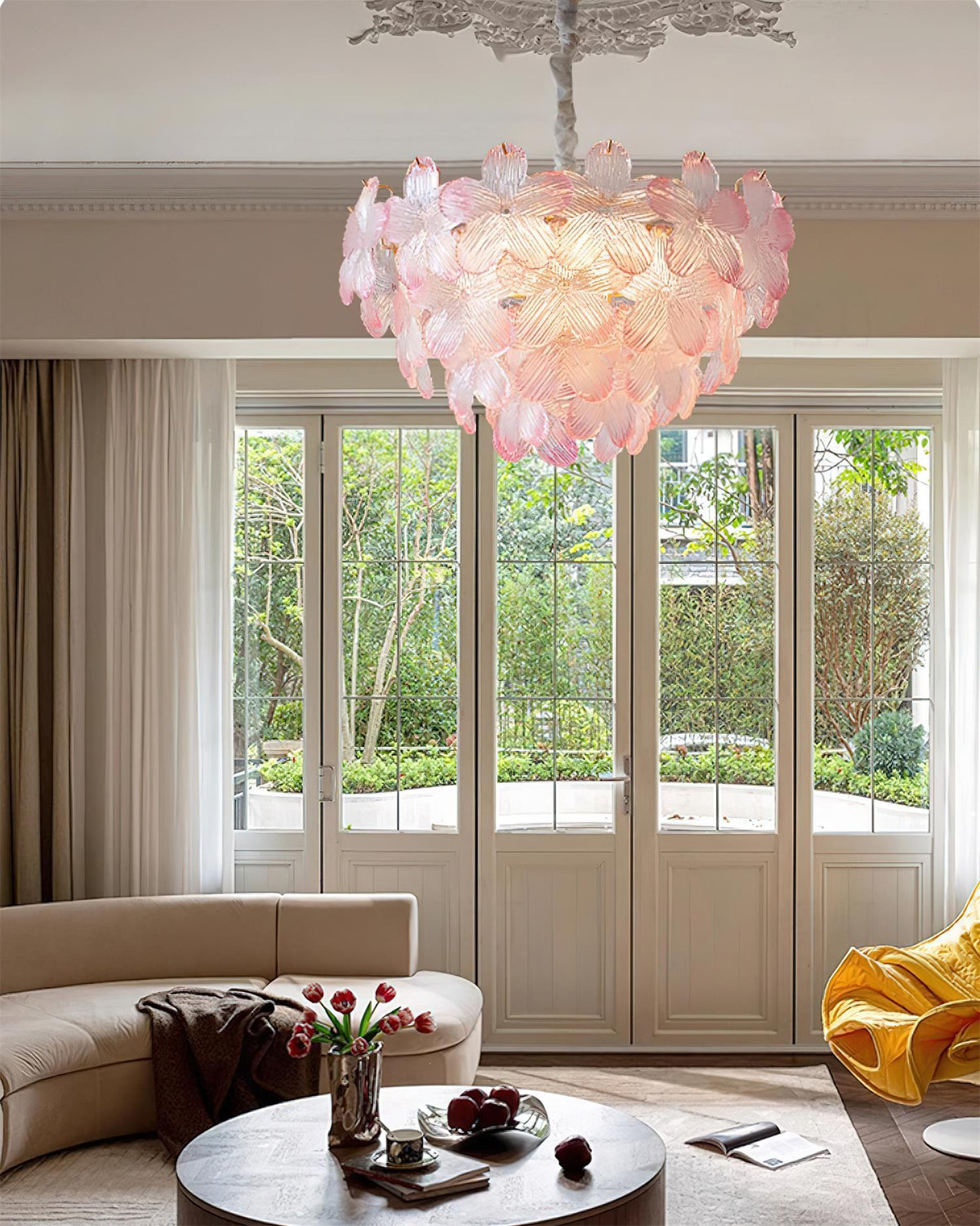 Cavine Pink Glass Flower Chandelier-Neutral Decor