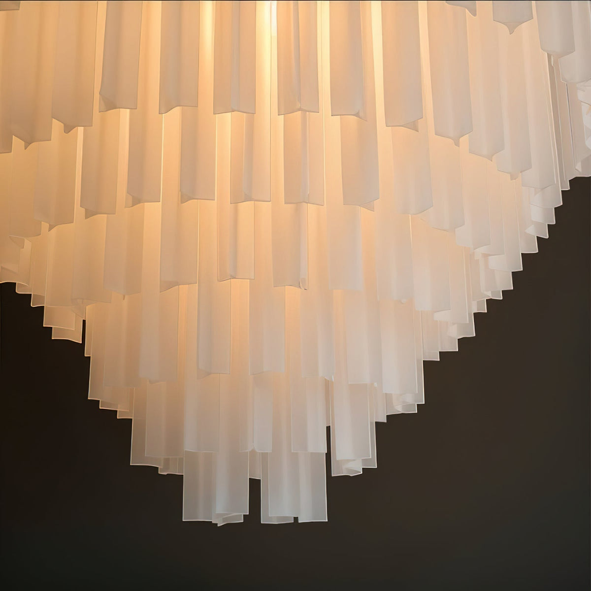 Angled shot of the chandelier highlighting its upward-blooming design.