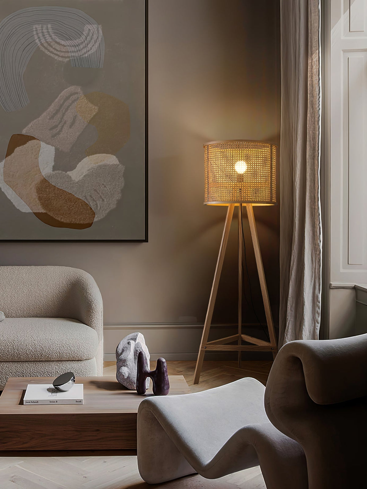 Olsolyra Lampadaire en Rotin Tressé à Trois Pieds