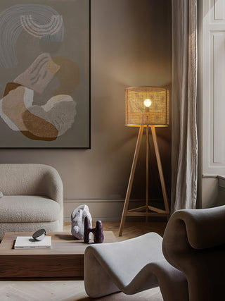 Olsolyra Lampadaire en Rotin Tressé à Trois Pieds