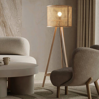 Olsolyra Lampadaire en Rotin Tressé à Trois Pieds