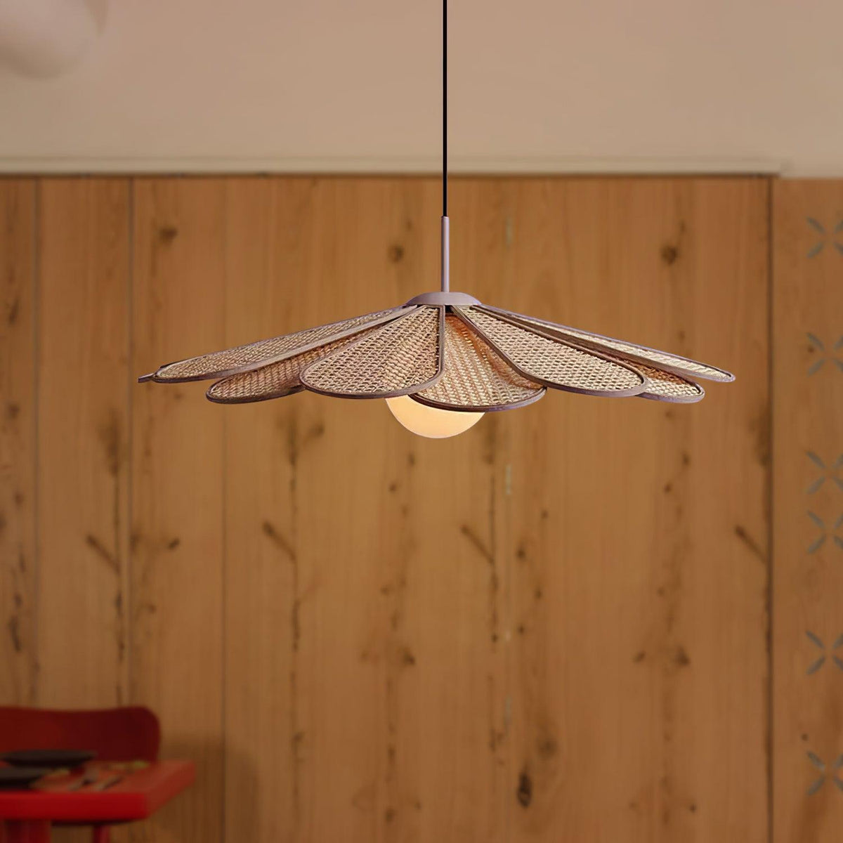 Pendant Lamp Rattan Petal Shade Metal Frame Tropical-Neutral Decor