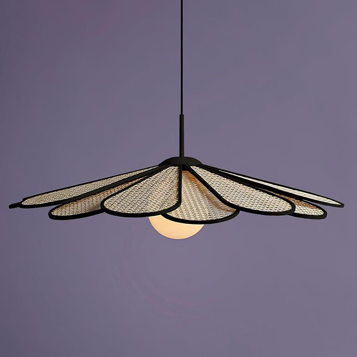 Pendant Lamp Rattan Petal Shade Metal Frame Tropical-Neutral Decor