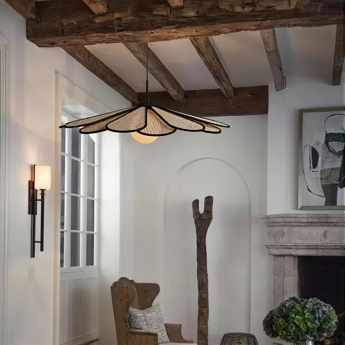Pendant Lamp Rattan Petal Shade Metal Frame Tropical-Neutral Decor